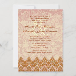 Gold and Blush Lace en Grunge Damask Wedding V01 Kaart