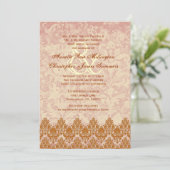 Gold and Blush Lace en Grunge Damask Wedding V01 Kaart (Staand voorkant)