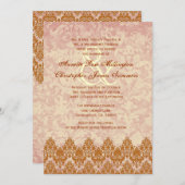 Gold and Blush Lace en Grunge Damask Wedding V01 Kaart (Voorkant / Achterkant)