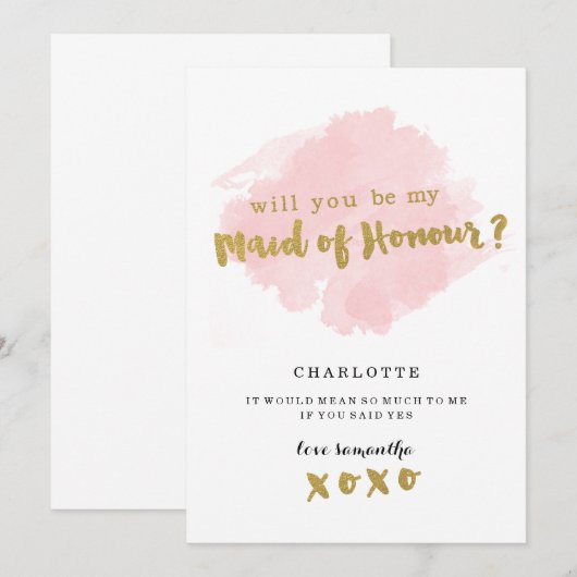 Gold and Blush Wil jij mijn Maid of Honor zijn? Kaart (Voorkant / Achterkant)