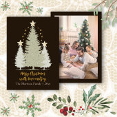 Gold and Brown Christmas Tree and Stars Photo Feestdagenkaart