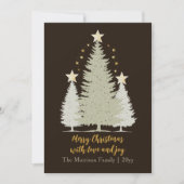 Gold and Brown Christmas Tree and Stars Photo Feestdagenkaart (Voorkant)