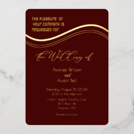 Gold and Burgundy Minimalist Wedding Invitation Folie Uitnodiging