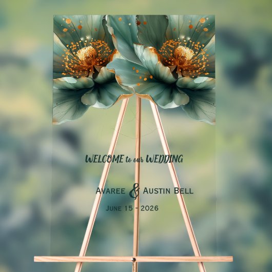 Gold and Emerald Green Poppy Acrylic Sign Acryl Bord (Neutraal)