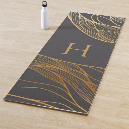 Gold and Gray Modern Pattern Monogram Yogamat (In situ)