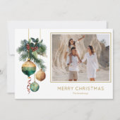 Gold and Green Christmas Ornaments Photo Feestdagenkaart (Voorkant)