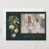 Gold and Green Christmas Ornaments Photo Feestdagenkaart (Voorkant)