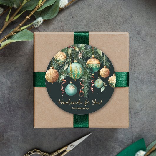 Gold and Green Christmas Ornaments Ronde Sticker