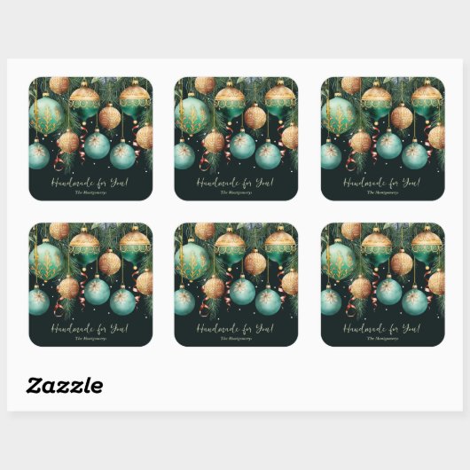 Gold and Green Christmas Ornaments Vierkante Sticker (Vel)