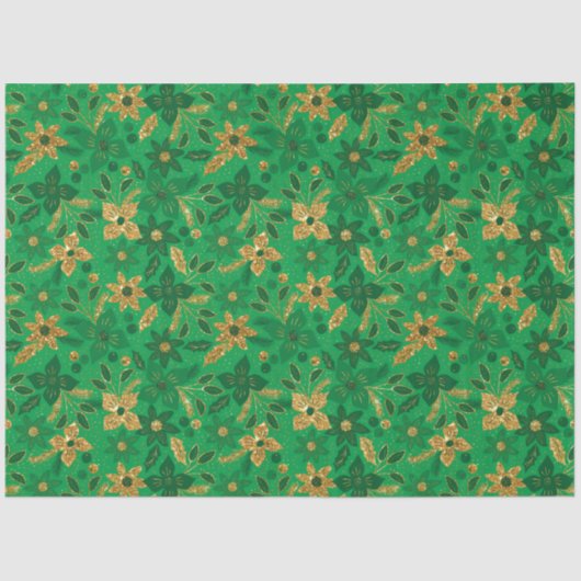 Gold and Green Christmas Poinsettia Flowers Tissuepapier (Voorkant)