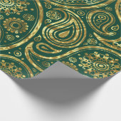 Gold and green tone paisley pattern cadeaupapier (Hoek)