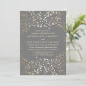Gold and Grey Baby's Breath Engagement Party Kaart (Staand voorkant)