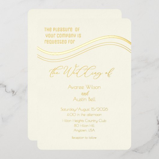 Gold and Ivory Minimalist Wedding Invitation Folie Uitnodiging (Voorkant / Achterkant)