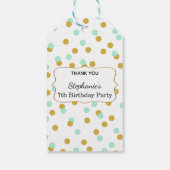 Gold and Mint Green Confetti Birthday Party Cadeaulabel (Achterkant)