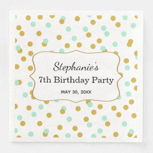 Gold and Mint Green Confetti Birthday Party Servetten