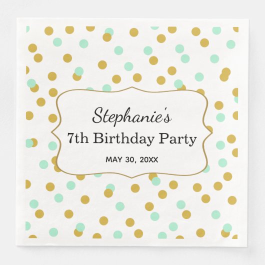 Gold and Mint Green Confetti Birthday Party Servetten (Voorkant)