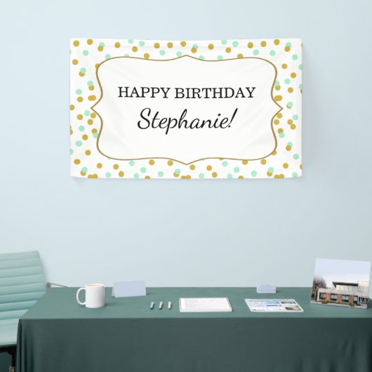 Gold and Mint Green Confetti Birthday Party Spandoek (Beurs)