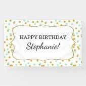 Gold and Mint Green Confetti Birthday Party Spandoek (Horizontaal)