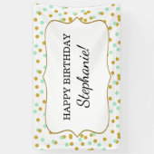 Gold and Mint Green Confetti Birthday Party Spandoek (Verticaal)