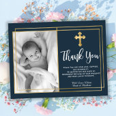 Gold and Navy Blue Baptism Photo Thank You Cards Bedankkaart