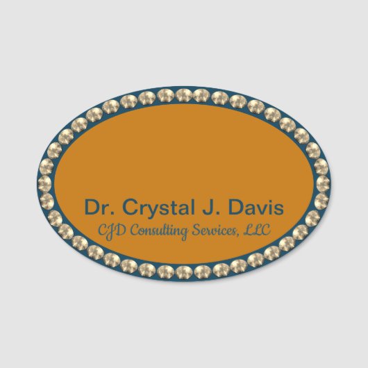 Gold and Navy Blue Bling NAME TAG (Voorkant)