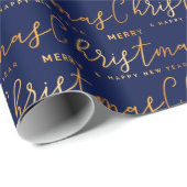 Gold and Navy Blue Merry Christmas Word Art Cadeaupapier (Rol Hoek)