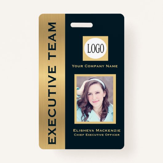 Gold and Navy Creative Employee ID Badge (Voorkant)