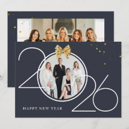 Gold and Navy Photo Happy New Year Greeting Card Kaart