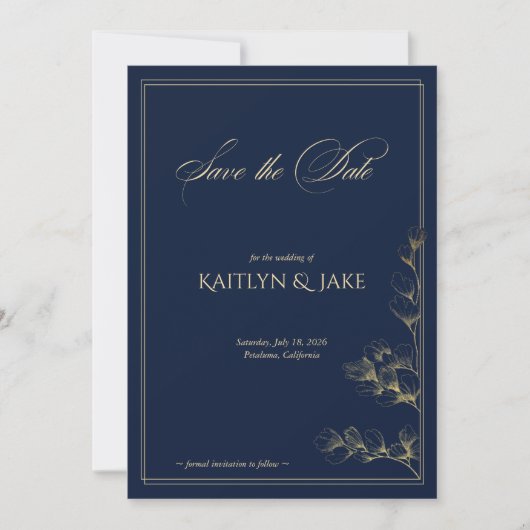 Gold and Navy Save the Date Card Kaart (Voorkant)