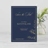 Gold and Navy Save the Date Card Kaart (Staand voorkant)