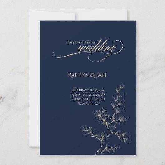 Gold and Navy Wedding Invitation Kaart (Voorkant)