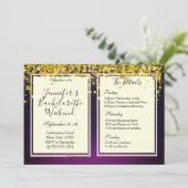 Gold and Paarse Bachelorette Weekend Party Kaart (Staand voorkant)