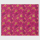 Gold and Pink Christmas Poinsettia Flowers Cadeaupapier (Vlak)