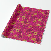 Gold and Pink Christmas Poinsettia Flowers Cadeaupapier (Uitgerold)