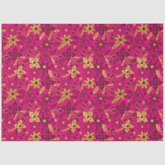 Gold and Pink Christmas Poinsettia Flowers Tissuepapier (Voorkant)