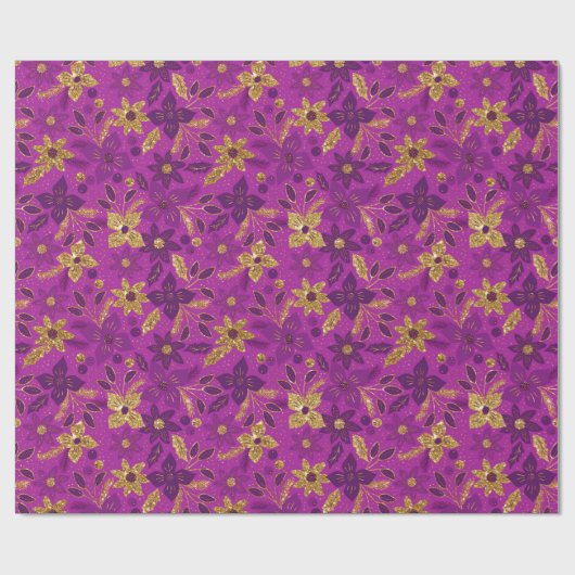 Gold and Purple Christmas Poinsettia Flowers Cadeaupapier (Vlak)
