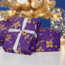 Gold and Purple Christmas Poinsettia Flowers Cadeaupapier