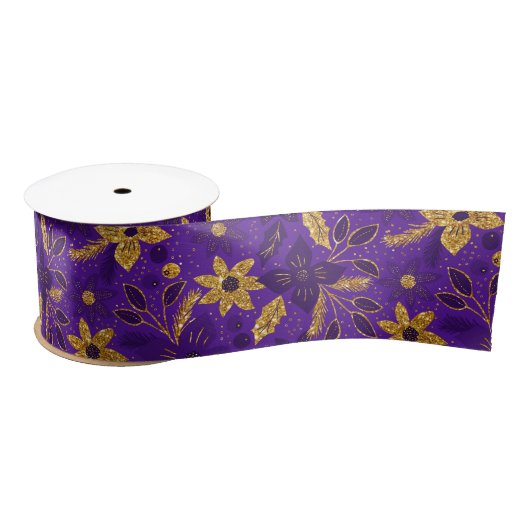 Gold and Purple Christmas Poinsettia Flowers Satijnen Lint (Spoel)