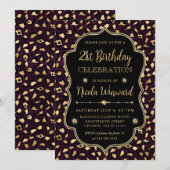 Gold and Purple Leopard Print Birthday Party Kaart (Voorkant / Achterkant)