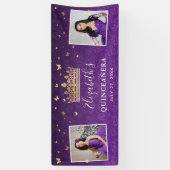Gold and Purple Roses 2 Photo Birthday Quinceanera Spandoek (Verticaal)