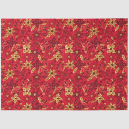 Gold and Red Christmas Poinsettia Flowers Tissuepapier (Voorkant)