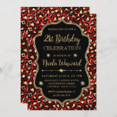 Gold and Red Leopard Print Birthday Party Kaart (Voorkant / Achterkant)