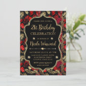 Gold and Red Leopard Print Birthday Party Kaart (Staand voorkant)