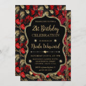 Gold and Red Leopard Print Birthday Party Kaart (Voorkant / Achterkant)