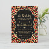 Gold and Red Leopard Print Birthday Party Kaart (Staand voorkant)
