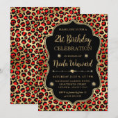 Gold and Red Leopard Print Birthday Party Kaart (Voorkant / Achterkant)