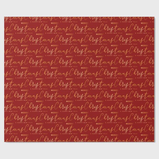 Gold and Red Merry Christmas Word Art Cadeaupapier (Vlak)