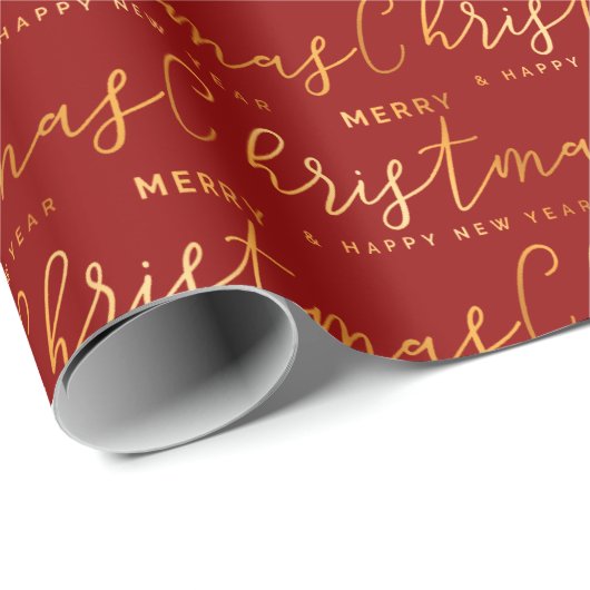 Gold and Red Merry Christmas Word Art Cadeaupapier (Rol Hoek)