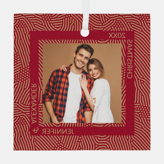 Gold and Red Photo Glas Ornament (Achterkant)