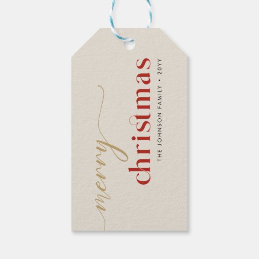 Gold and Red Script Christmas Family Name Cadeaulabel (Achterkant)